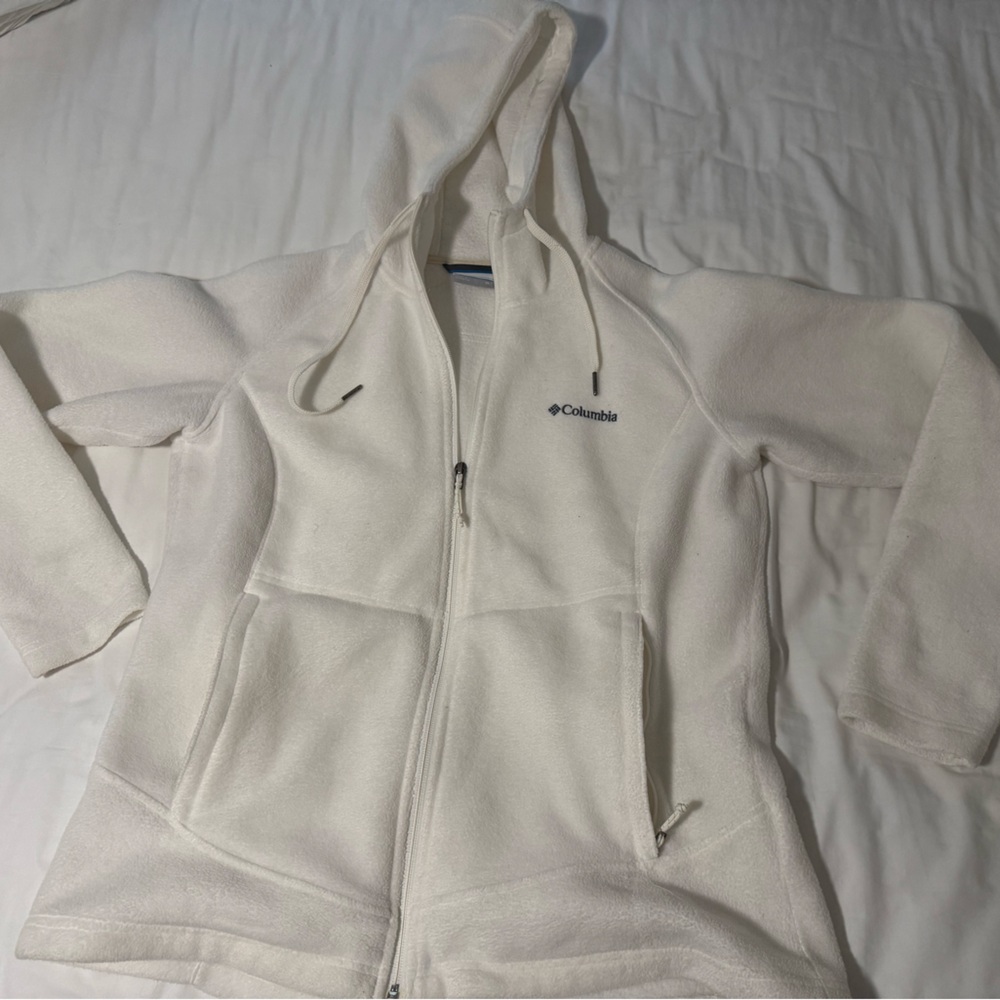 XL Full Zip Columbia White Fleece Hoodie